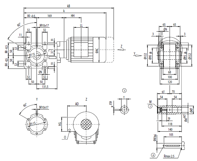 Монтажное исполнение корпус-фланец (тип C) Монтажное исполнение корпус-фланец (тип C)