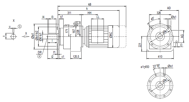 Монтажное исполнение на фланце DF/ZF108 (тип A) Монтажное исполнение на фланце DF/ZF108 (тип A)