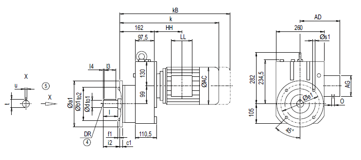 Монтажное исполнение на фланце EF88 (тип A) Монтажное исполнение на фланце EF88 (тип A)