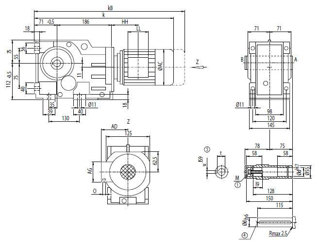 Монтажное исполнение корпус-фланец (тип C) Монтажное исполнение корпус-фланец (тип C)