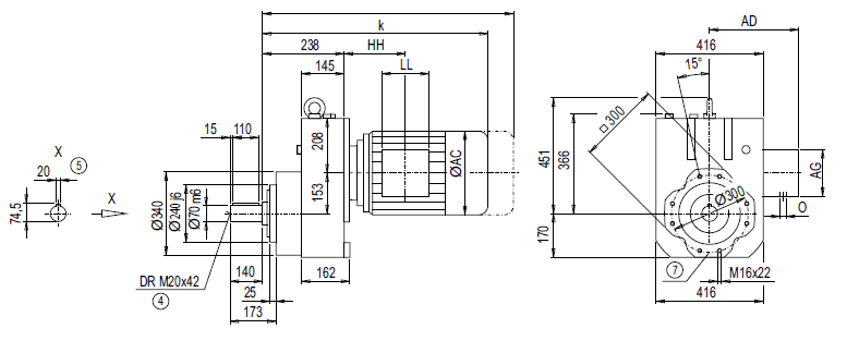 Монтажное исполнение с фланцевым корпусом (тип C) EZ148